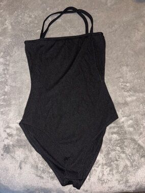 Nasty Gal Black Ribbed One-Piece Swimsuit with Thin Straps